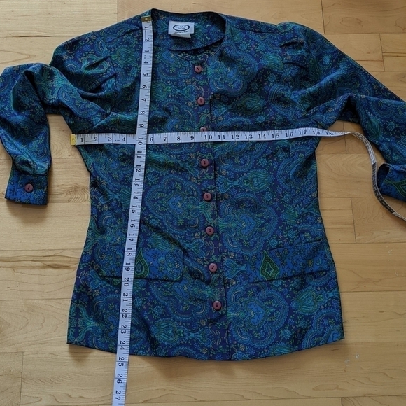 VINTAGE Cami petites mulberry lime and turquoise shoulder pad blouse @i - Picture 2 of 10